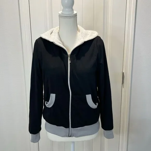 Creazioni Effeci Jacket Hoodie Black White Sherpa Lined Size Medium Winter - Picture 3 of 11